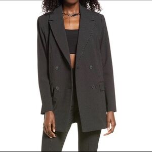 Open Edit Women’s Black White Pinstripe Double-Breasted Blazer Jacket Size M